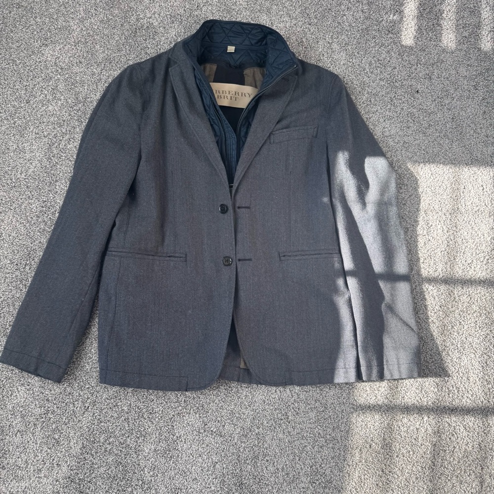 Burberry Brit Navy and Gray Quilted Jacket men’s Medium - zip out “vest”